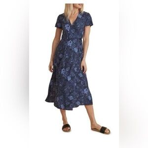MARINE LAYER Emlyn Midi Wrap Dress Navy Floral
